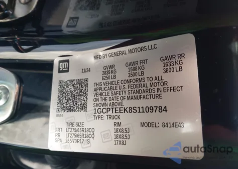 2025 Chevrolet Colorado 4Wd Trail Boss z USA, uszkodzony, nr VIN 1GCPTEEK8S1109784